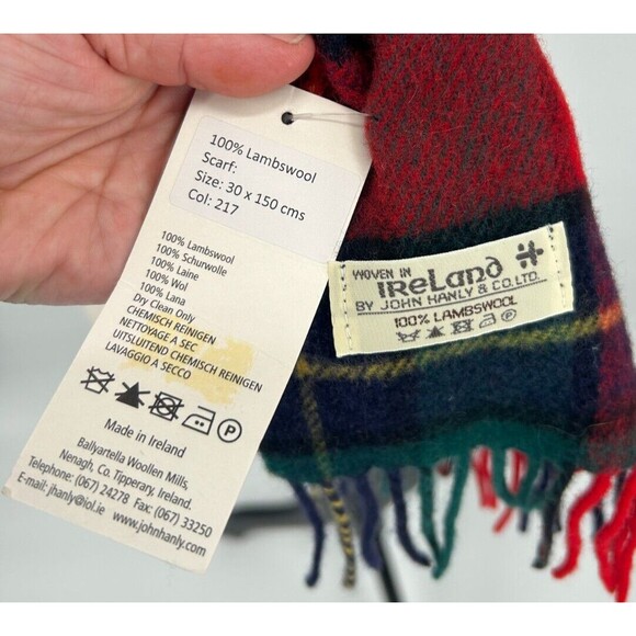 NEW John Hanly 100% Irish Lambswool Tartan Plaid Scarf  54x11”~Ireland~Christmas - Picture 5 of 7